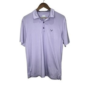 Callaway Men's Golf Polo Opti-Dri Purple Lavendar Striped Medium Shirt